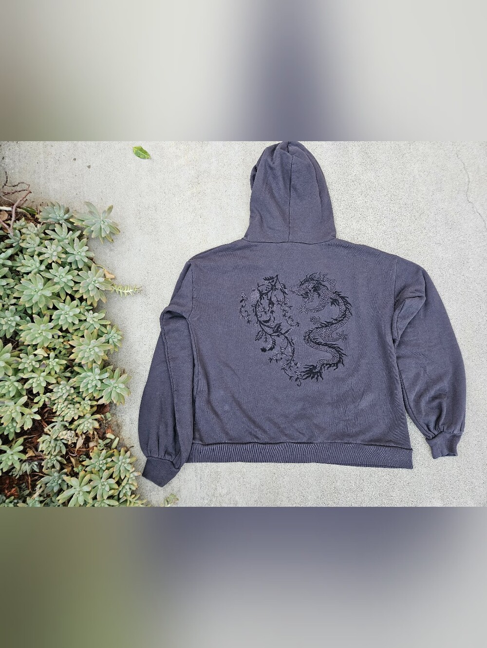 RARE NWT ALLSAINTS Grey Embroidered Dragon & Flowers Graphic Hoodie XS/SM